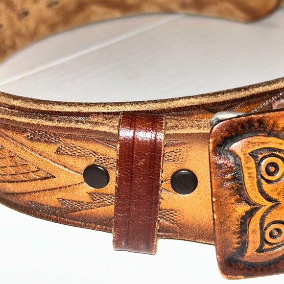 Zuni Sun Face Leather Belt Buckle and Chambers Belt Hand Carved Size 34 - Picture 3 of 10